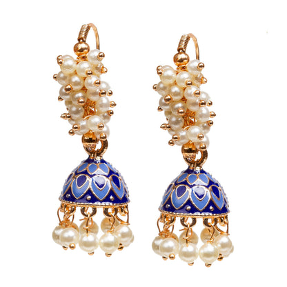 bindhani traditional bollywood style gold plated blue color meenakari indian jhumka earrings for women girls