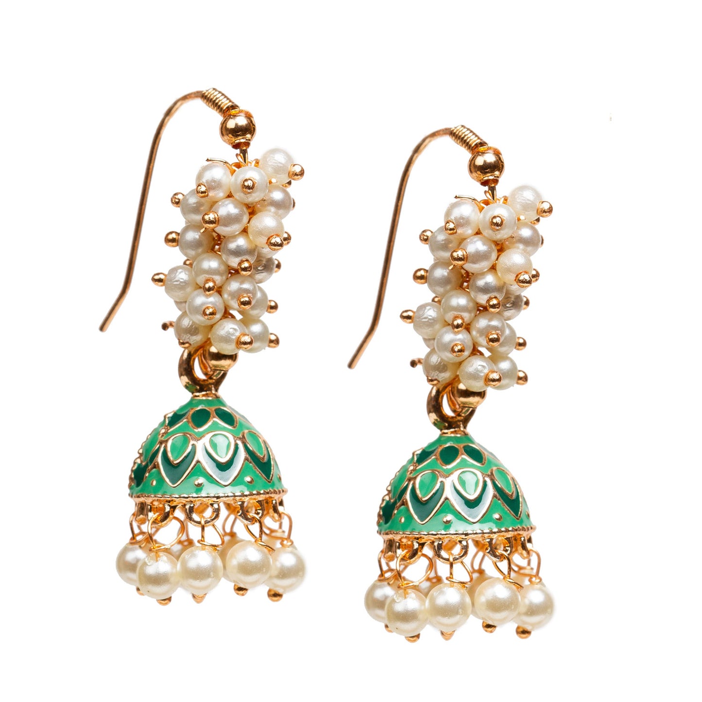 bindhani traditional bollywood style gold plated green color meenakari indian jhumka earrings for women girls