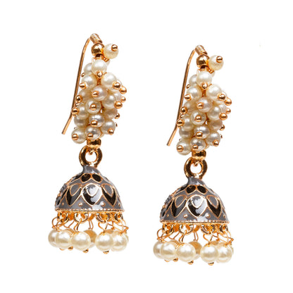 bindhani traditional bollywood style gold plated grey color meenakari indian jhumka earrings for women girls