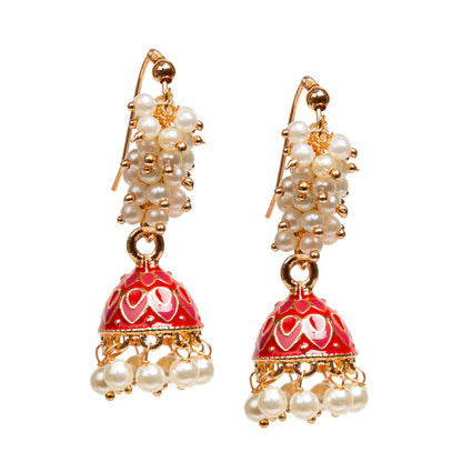 bindhani traditional bollywood style gold plated maroon color meenakari indian jhumka earrings for women girls