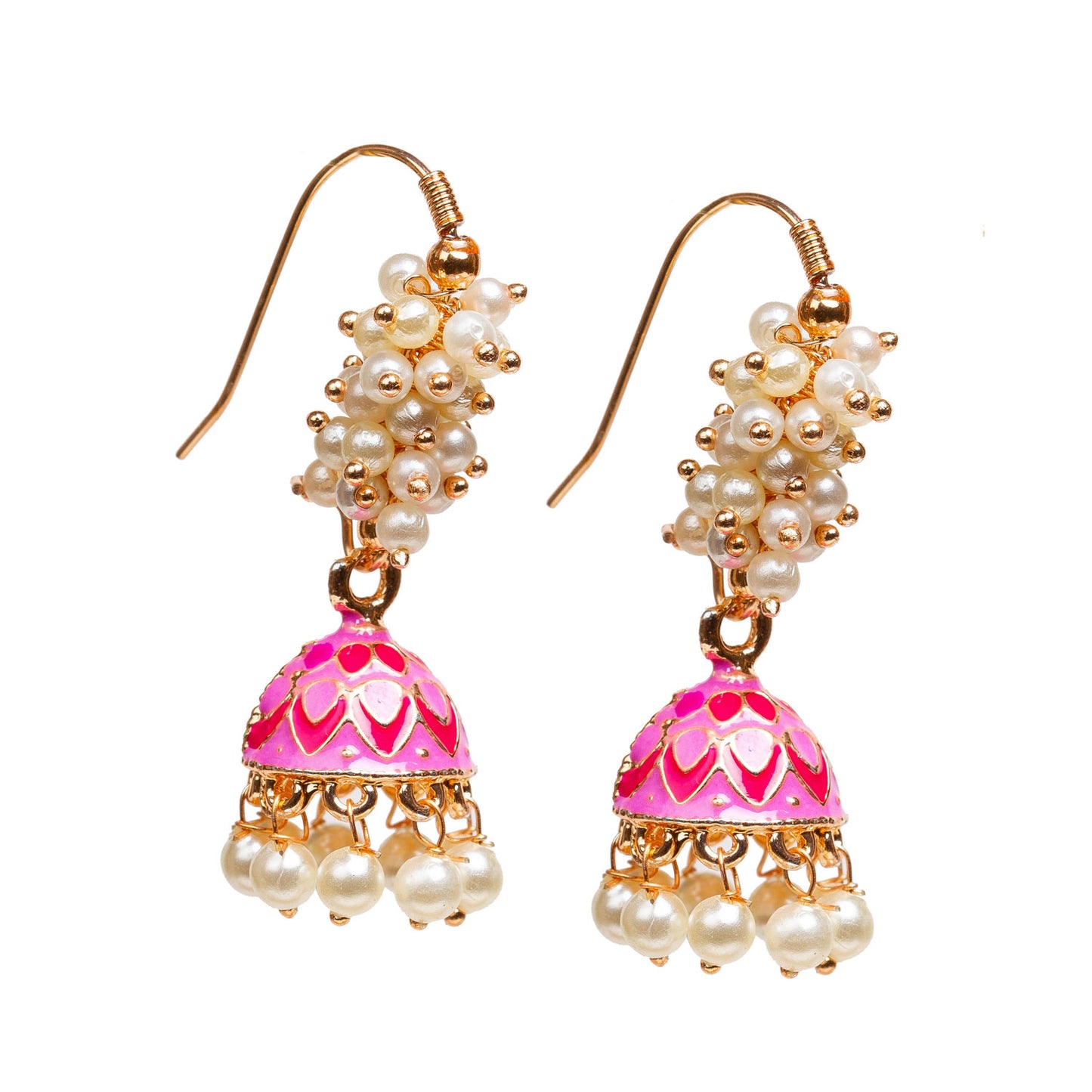 bindhani traditional bollywood style gold plated pink color meenakari indian jhumka earrings for women girls