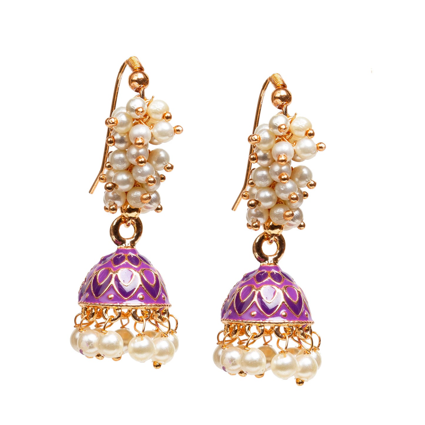 bindhani traditional bollywood style gold plated purple color meenakari indian jhumka earrings for women girls