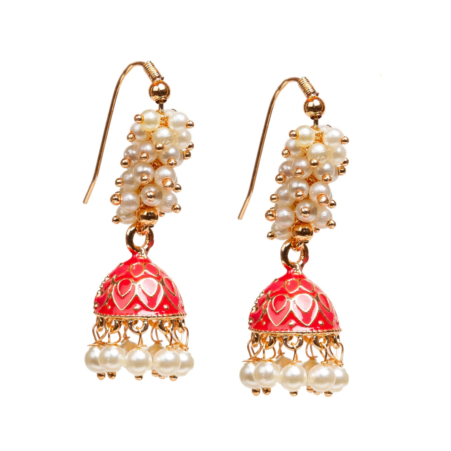 bindhani traditional bollywood style gold plated red color meenakari indian jhumka earrings for women girls