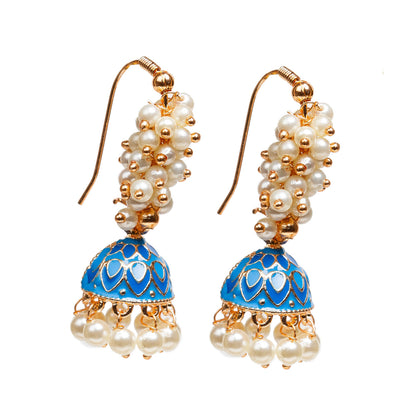 bindhani traditional bollywood style gold plated skyblue color meenakari indian jhumka earrings for women girls