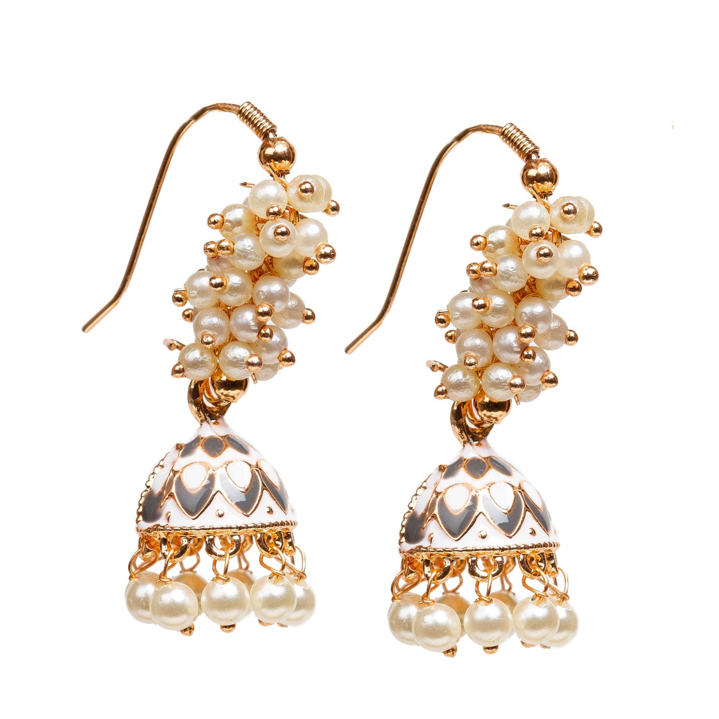 bindhani traditional bollywood style gold plated white color meenakari indian jhumka earrings for women girls