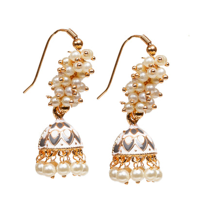 bindhani traditional bollywood style gold plated white color meenakari indian jhumka earrings for women girls