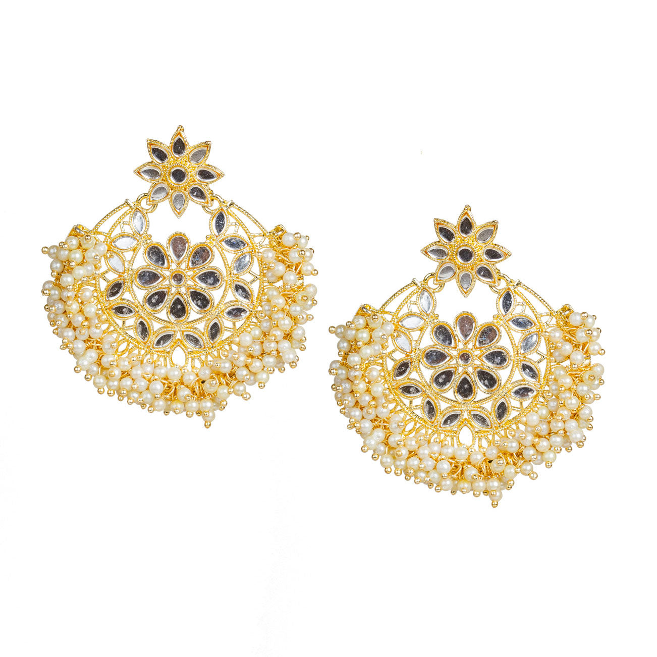 bindhani traditional gold plated bollywood indian pearl stone chandbali mirror earrings for women girls