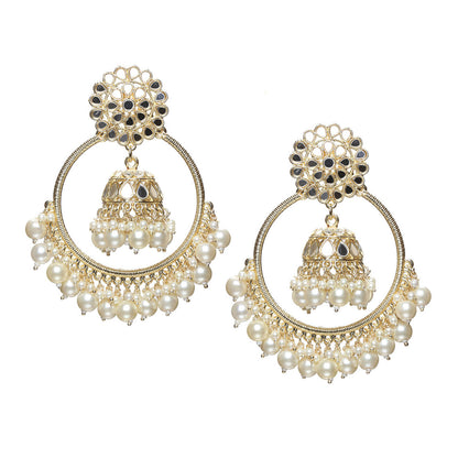 bindhani white pearl drop  gold plated Jhumka Earrings for women girls