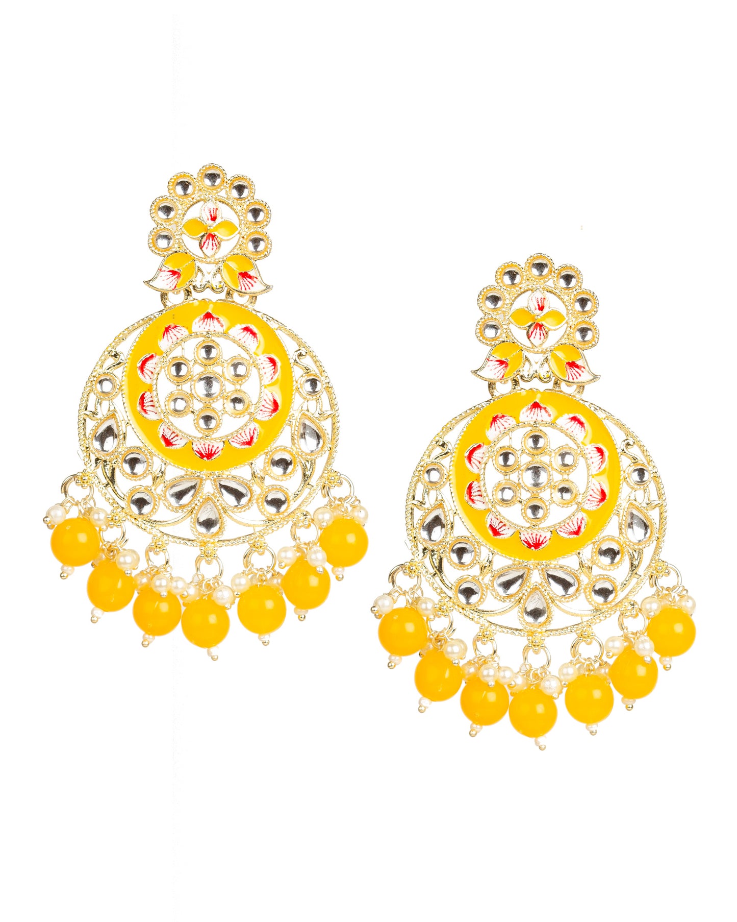 bindhani yellow beads meenakari colorful white kundan stone chandbali dangle drop_earrings for women girls