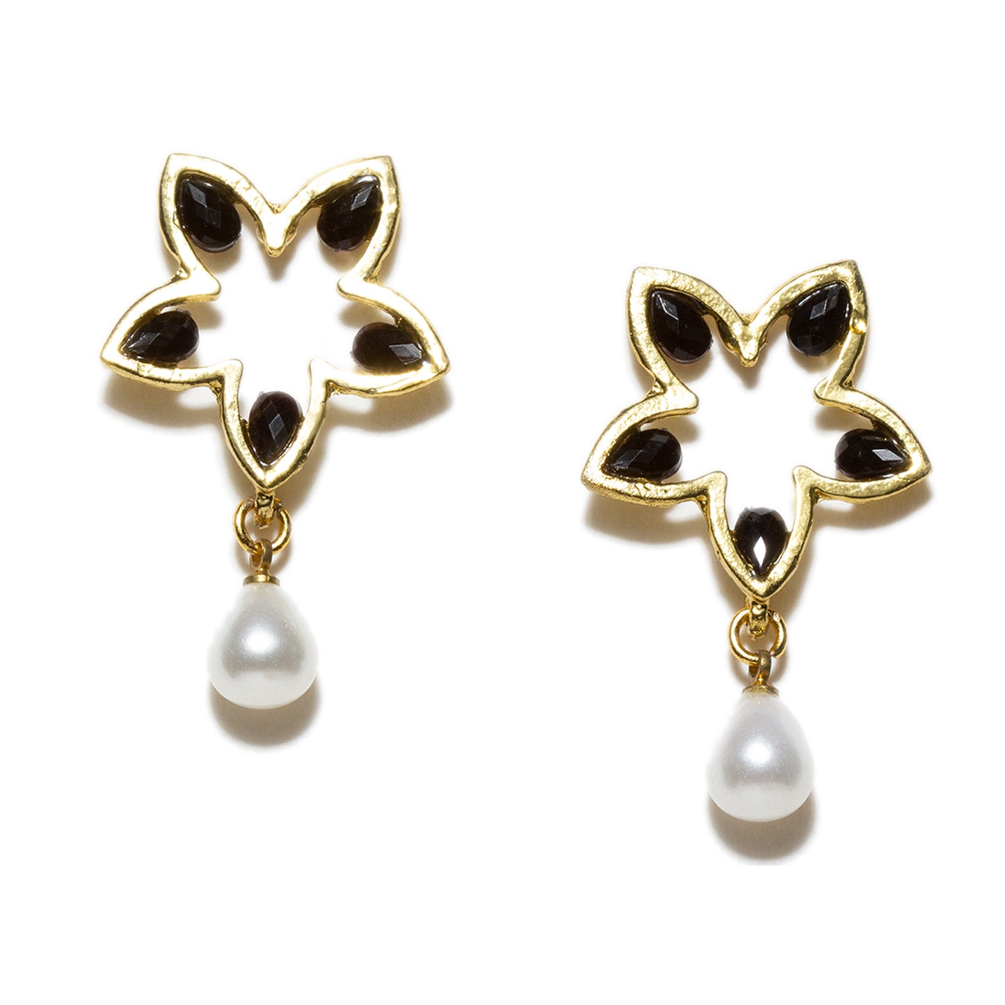 bindhani gold plated pearl drop black stone earrings women
