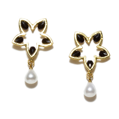 bindhani gold plated pearl drop black stone earrings women
