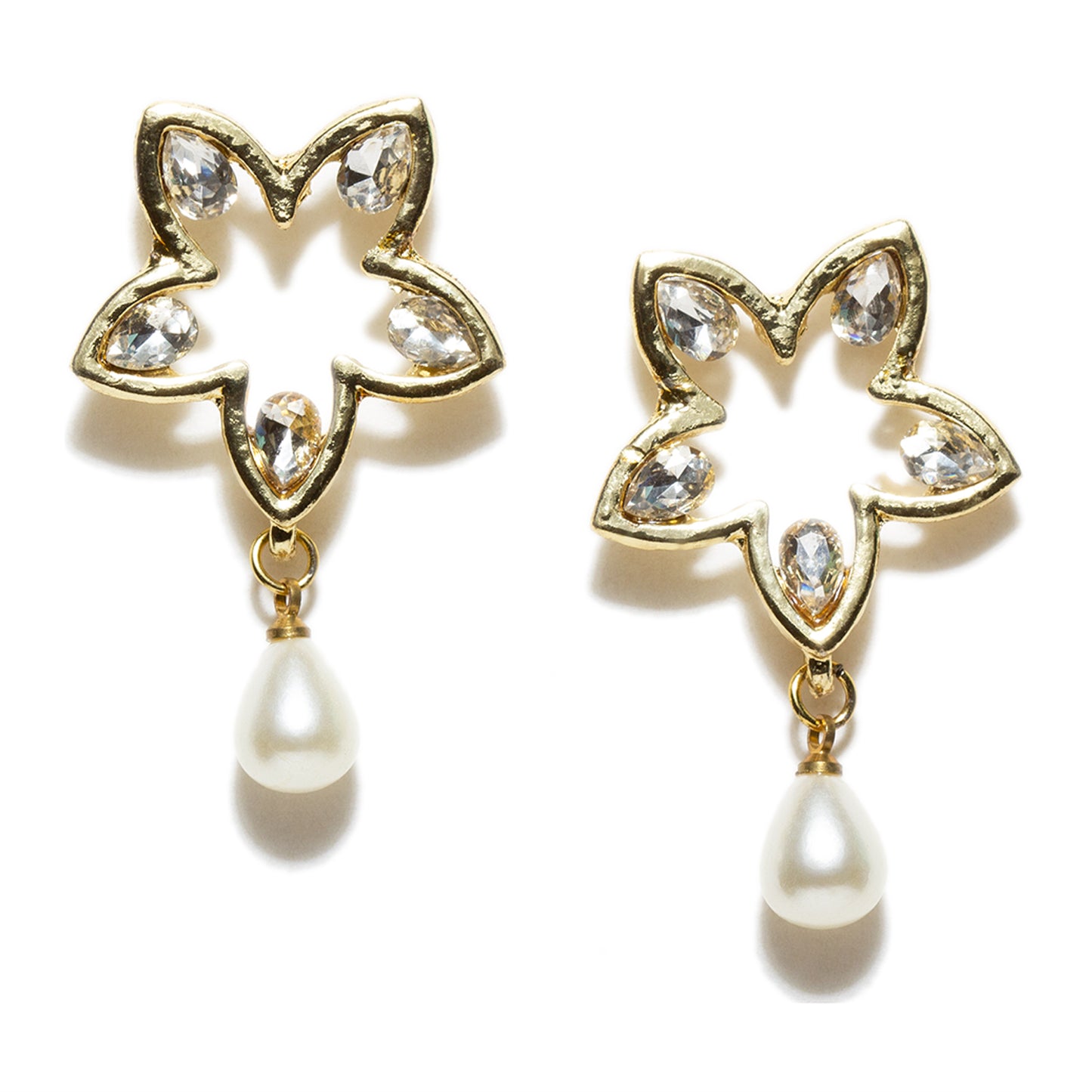 bindhani gold plated pearl drop white stone earrings women
