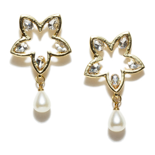 bindhani gold plated pearl drop white stone earrings women
