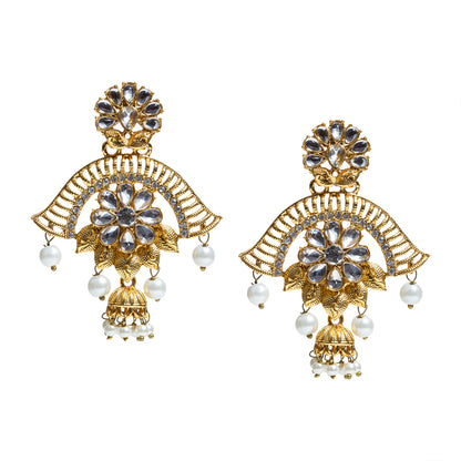 bindhani gold plated pearls drop kundan stone earrings women
