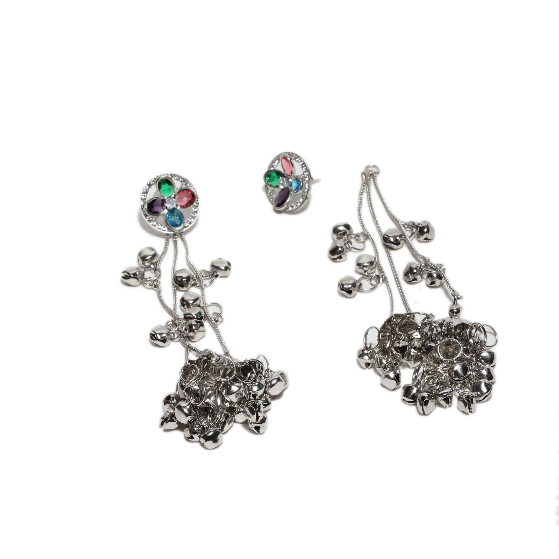 Bindhani silver toned long kashmiri earrings with stud for women