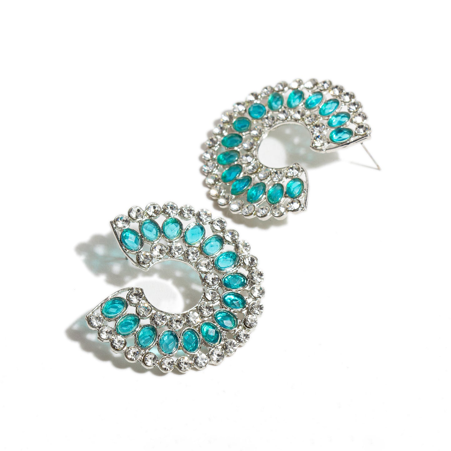 bindhanii silver plated turquoise blue white stone cresent moon earrings for women girls