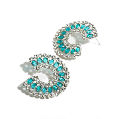 bindhanii silver plated turquoise blue white stone cresent moon earrings for women girls