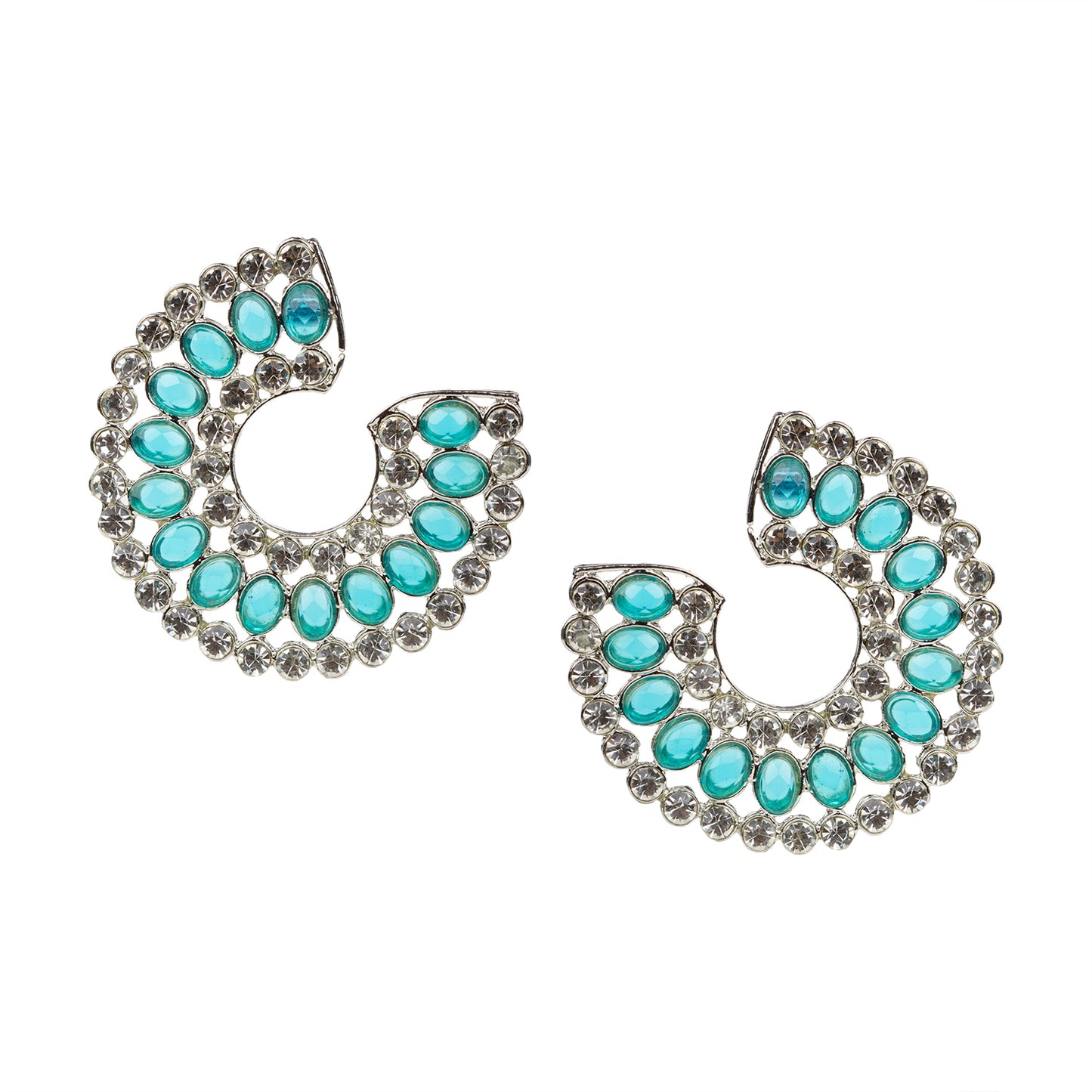 bindhanii silver plated turquoise blue white stone cresent moon earrings for women