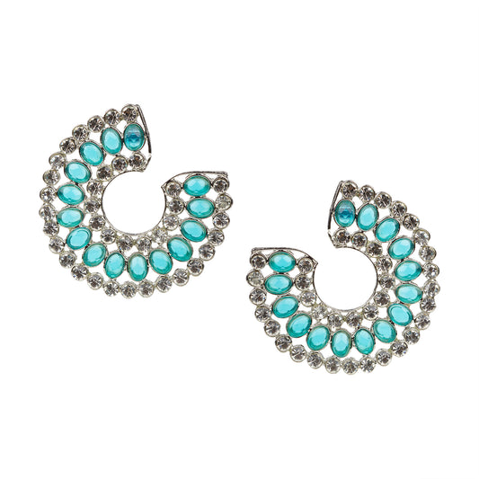 bindhanii silver plated turquoise blue white stone cresent moon earrings for women