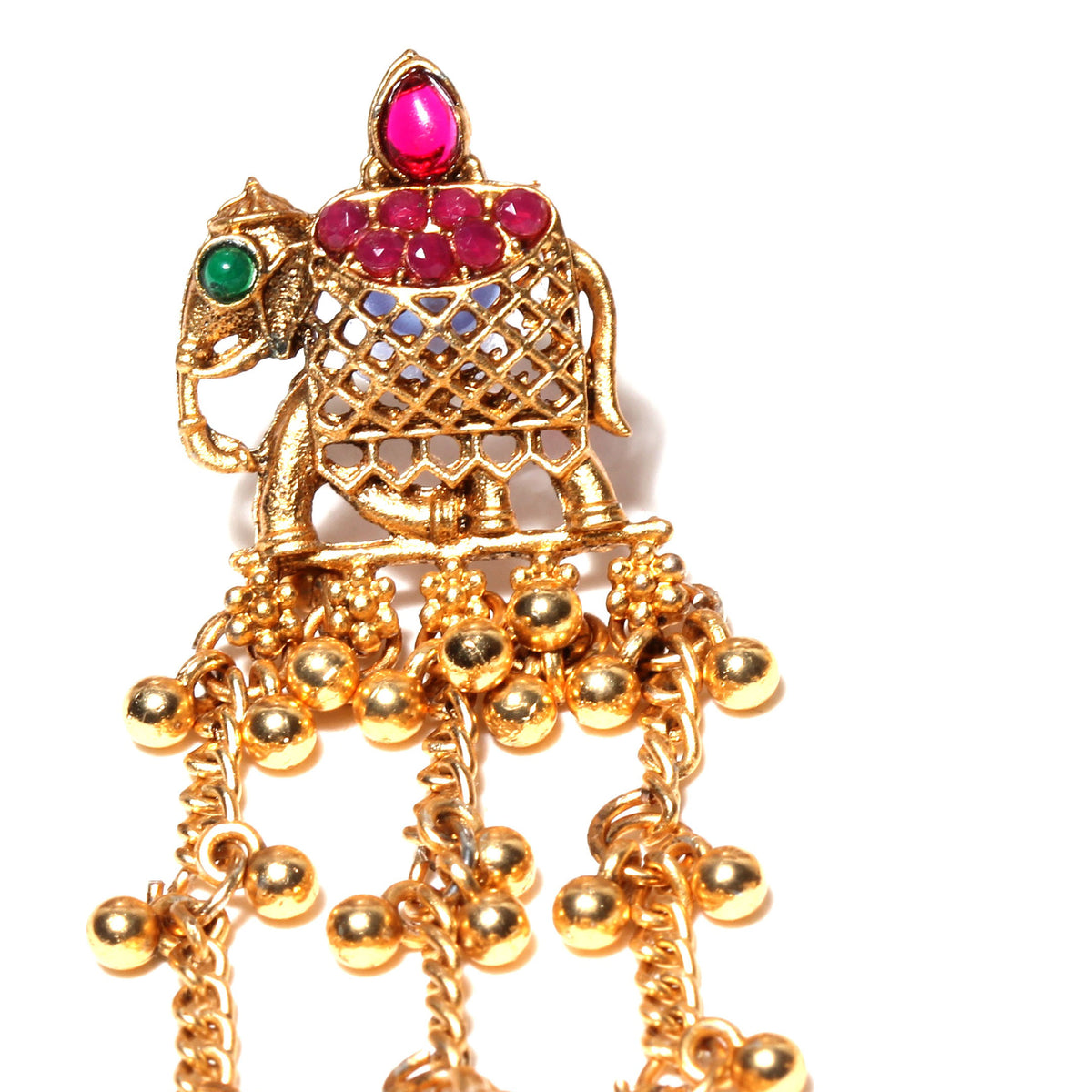 Elephant South Indian Ruby Pink Green Jhumka Long Earrings