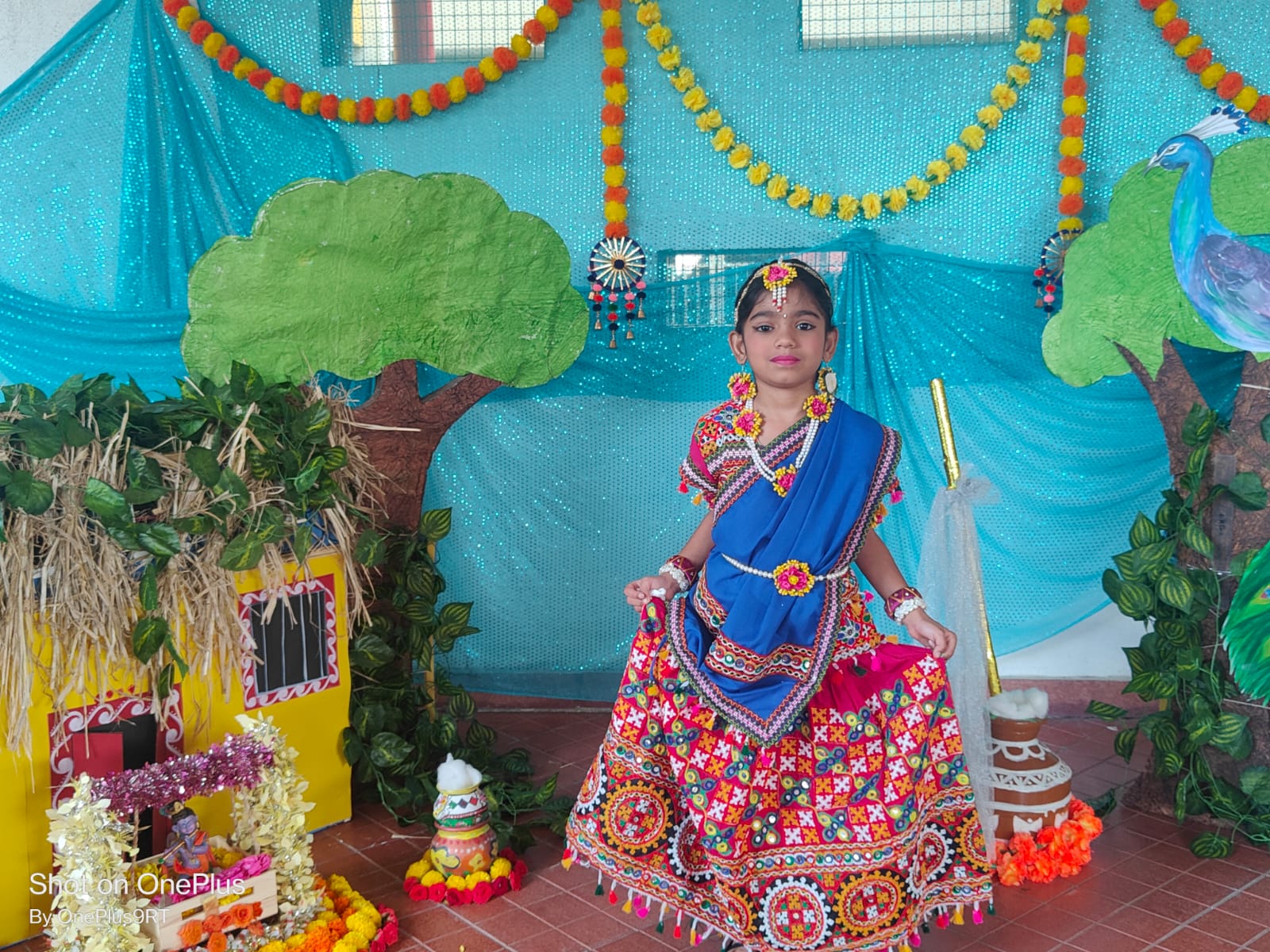 Little princess amayara celebrating krishna janmsati in bindhani flower jewellery as a radha