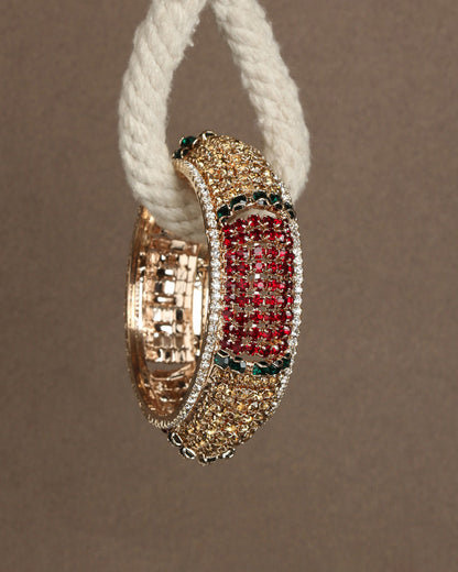 Bindhani gold plated maroon red & green stone kada bangle