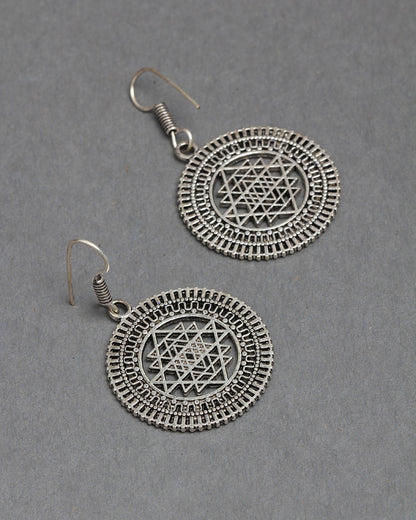 Bindhani silver plated complex shape oxidised earrings secured with fish hook earwire for women and girls