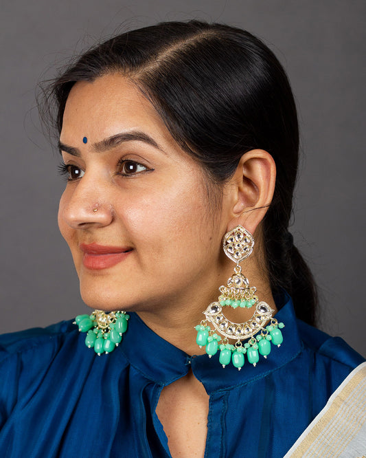 Chandbali Jhumka Earrings With Color Drops