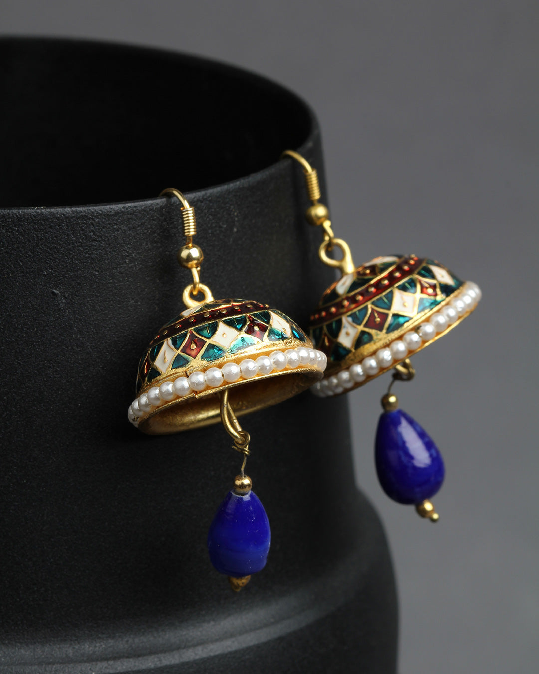 Blue Drop Multicolor Meenakari Jhumki