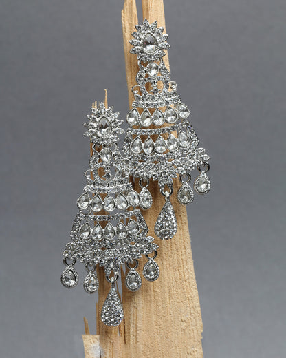 Silver-Plated White Stone Earrings