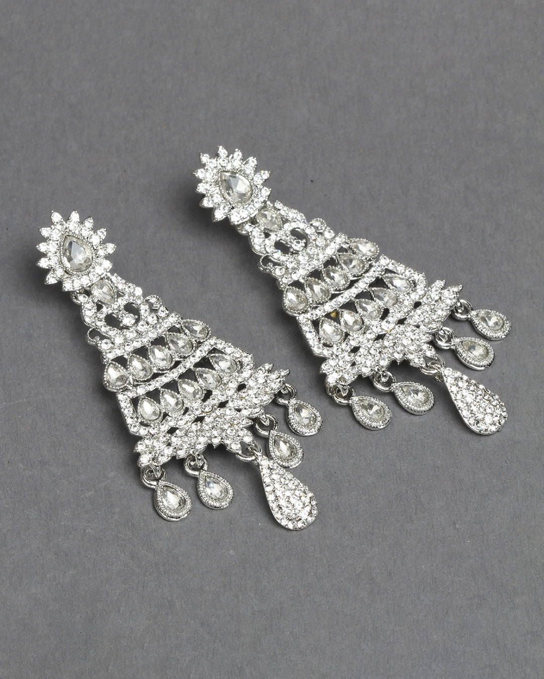 Silver-Plated White Stone Earrings