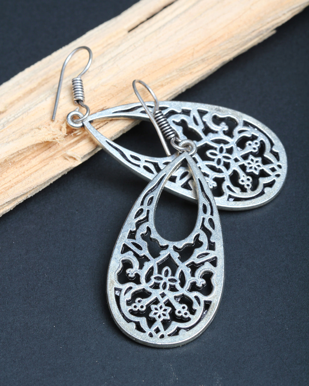 Bindhani silver plated oxidized earrings fish hook earwire for women and girls