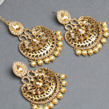 Bindhani Pearl drop Punjabi Maang Tikka with earrings