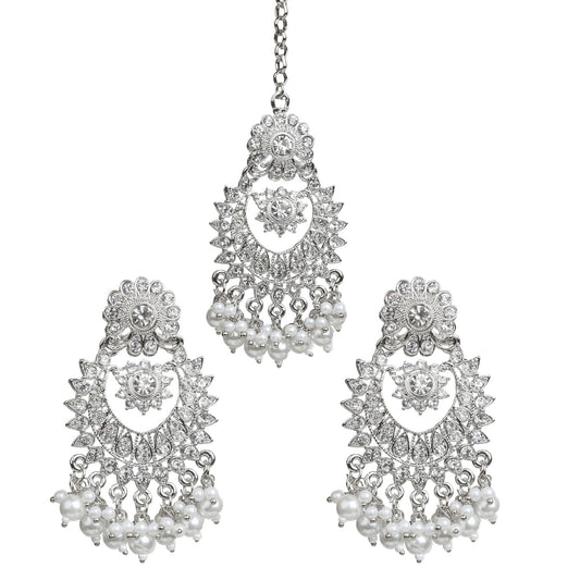 Silver-Plated Earrings with Maang Tikka