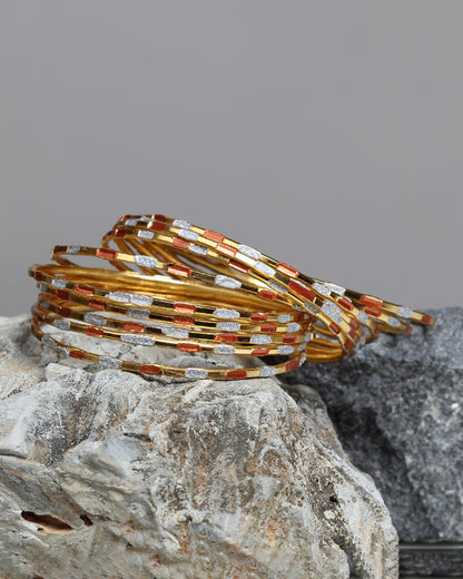 bindhani gold plated and adorned with silver and orange meenakari bangle set for women girls