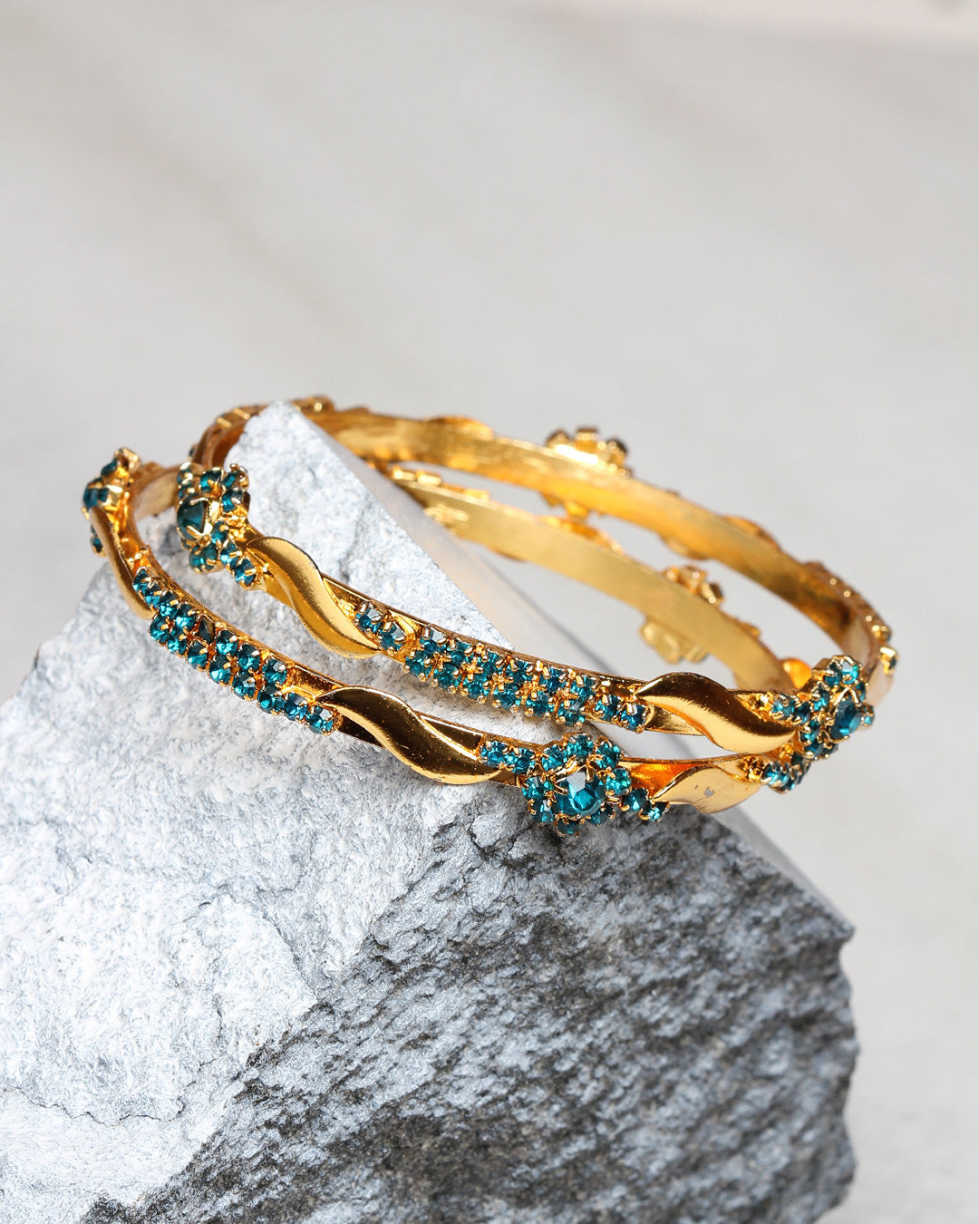 bindhani gold plated turquoise stones bangles set for women