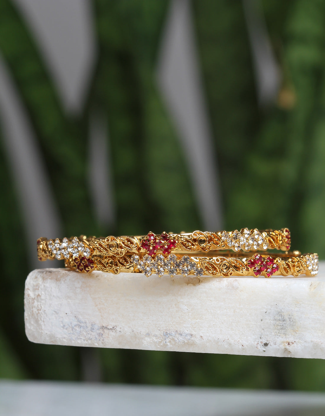 bindhani gold plated red white stone bangle set for women girls