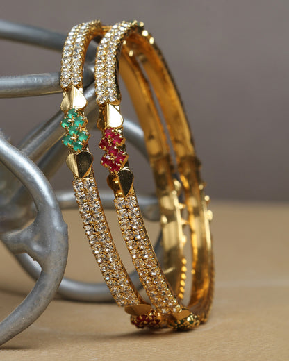 Heart Shaped Red-Green Stone Bangle Set