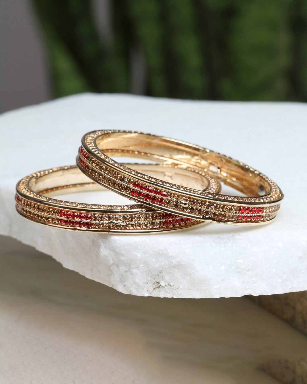 bindhani gold plated golden red stone bangle sets for women