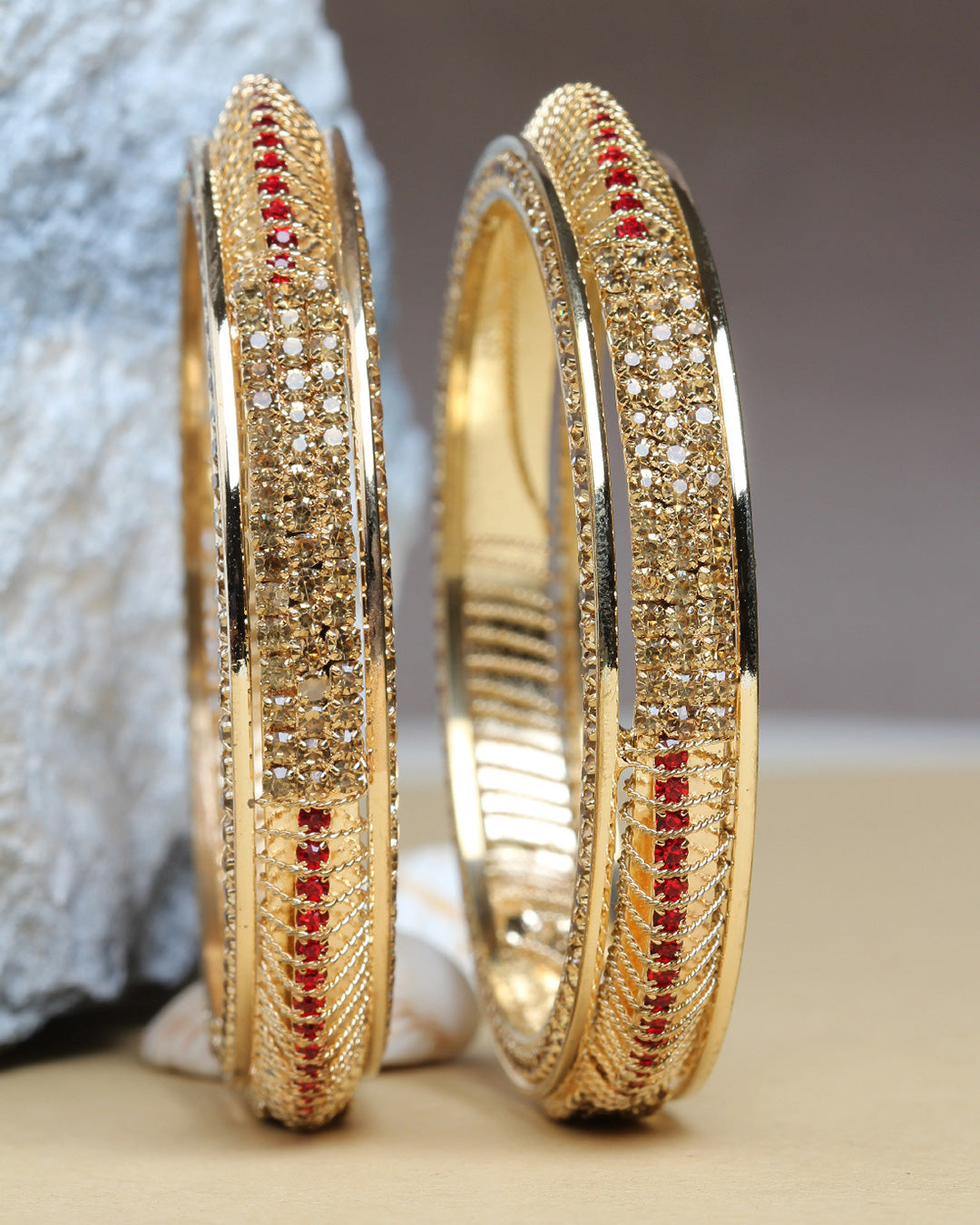 bindhani gold plated golden red stone bangle sets for women and girls