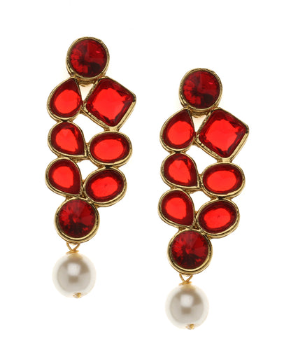 bindhani gold plated pearl drop red stone earrings for women