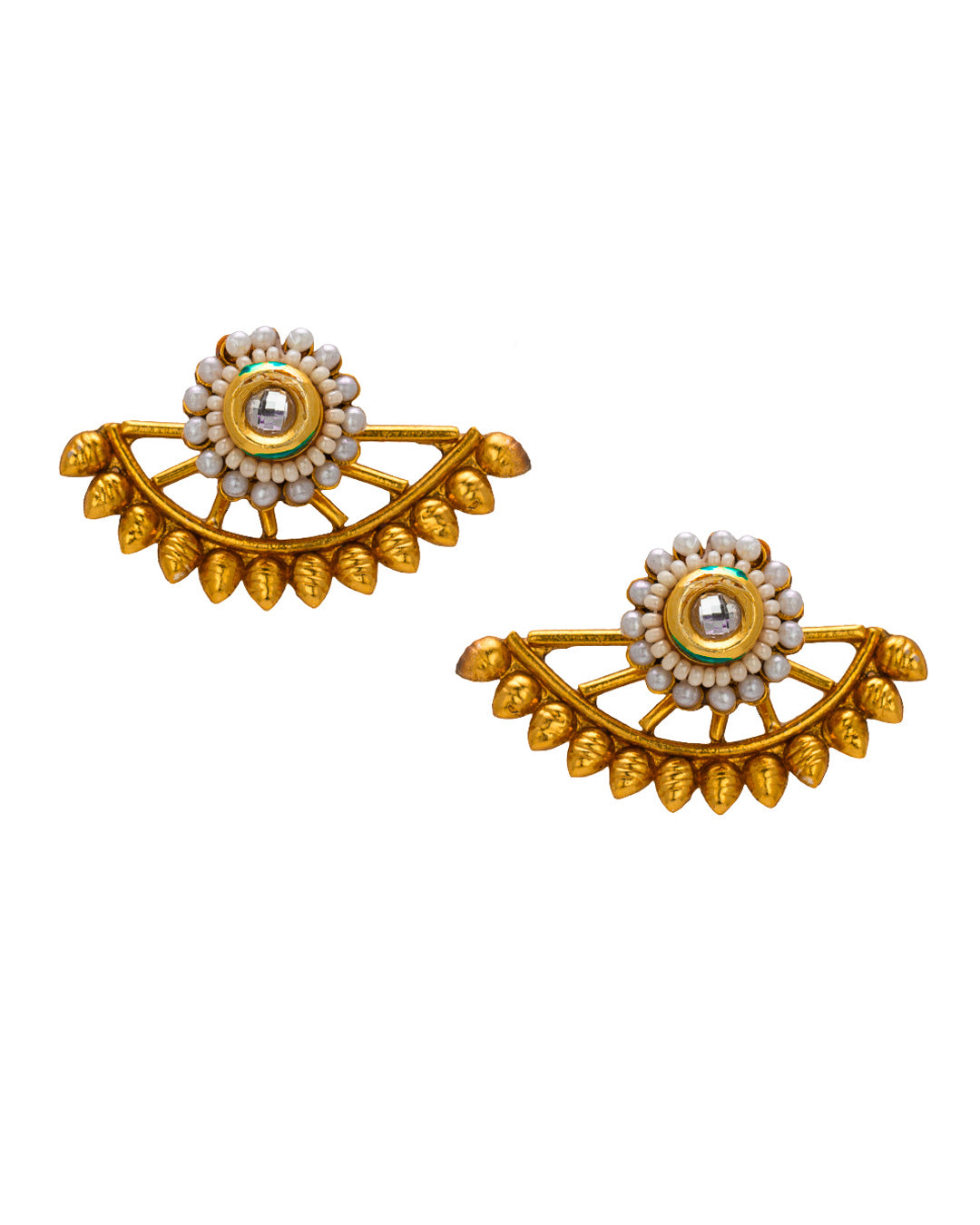 Bindhani gold plated pearl drop white stone kundan earrings jacket for women (ear cuff) earrings secured with post back closure for women and girls