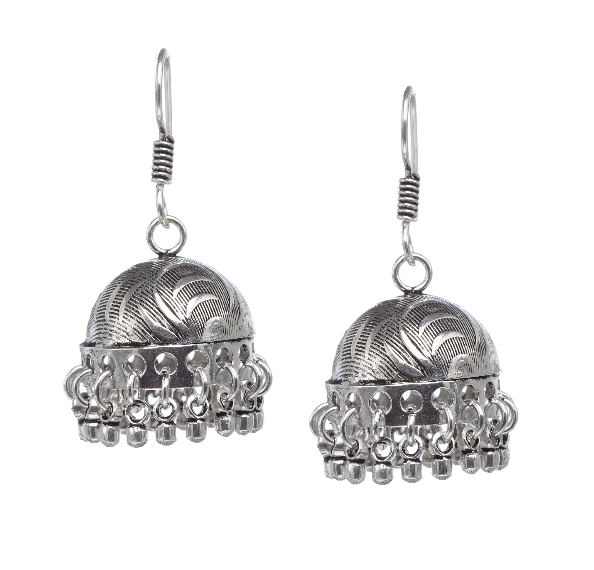 bindhani silver toned lightweight hand hammered oxidized german silver jhumki, earrings secured with post back closure for women and girls