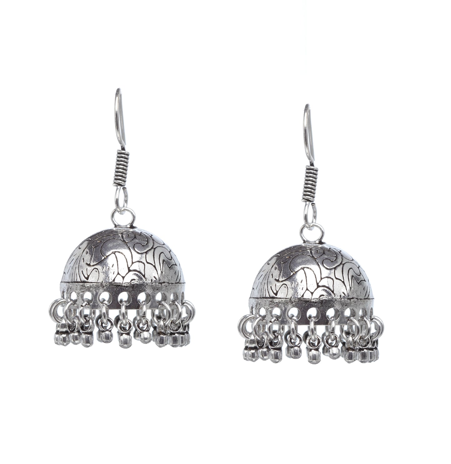 Bindhani silver toned lightweight hand hammered oxidized german silver jhumki, earrings secured with post back closure for women and girls