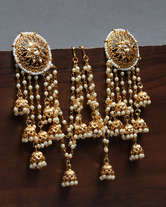 Bahubali Jhumka Earrings With Ear Chain