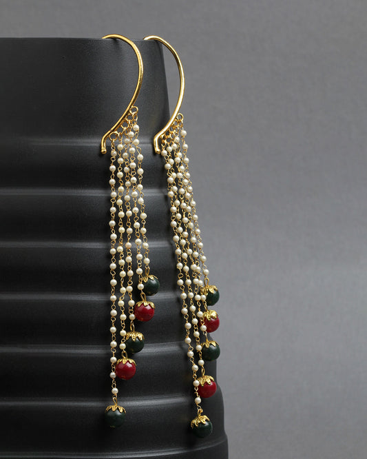 Bindhani gold plated pearl drop & white beads  maroon green drop earrings ear cuff earrings for women and girls