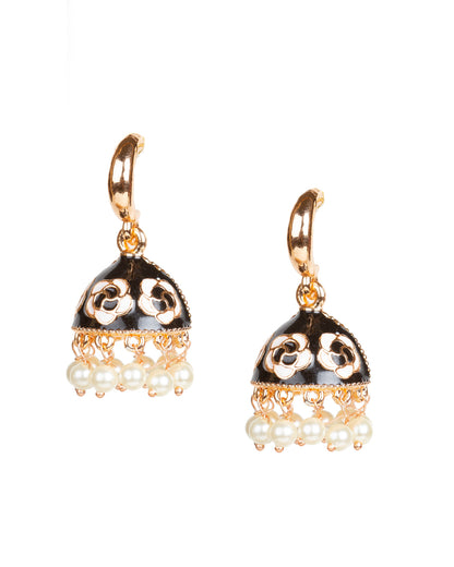 bindhani gold plated pearls drop meenakari small black jhumka earrings women girls