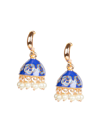 bindhani gold plated pearls drop meenakari small blue jhumka earrings women girls