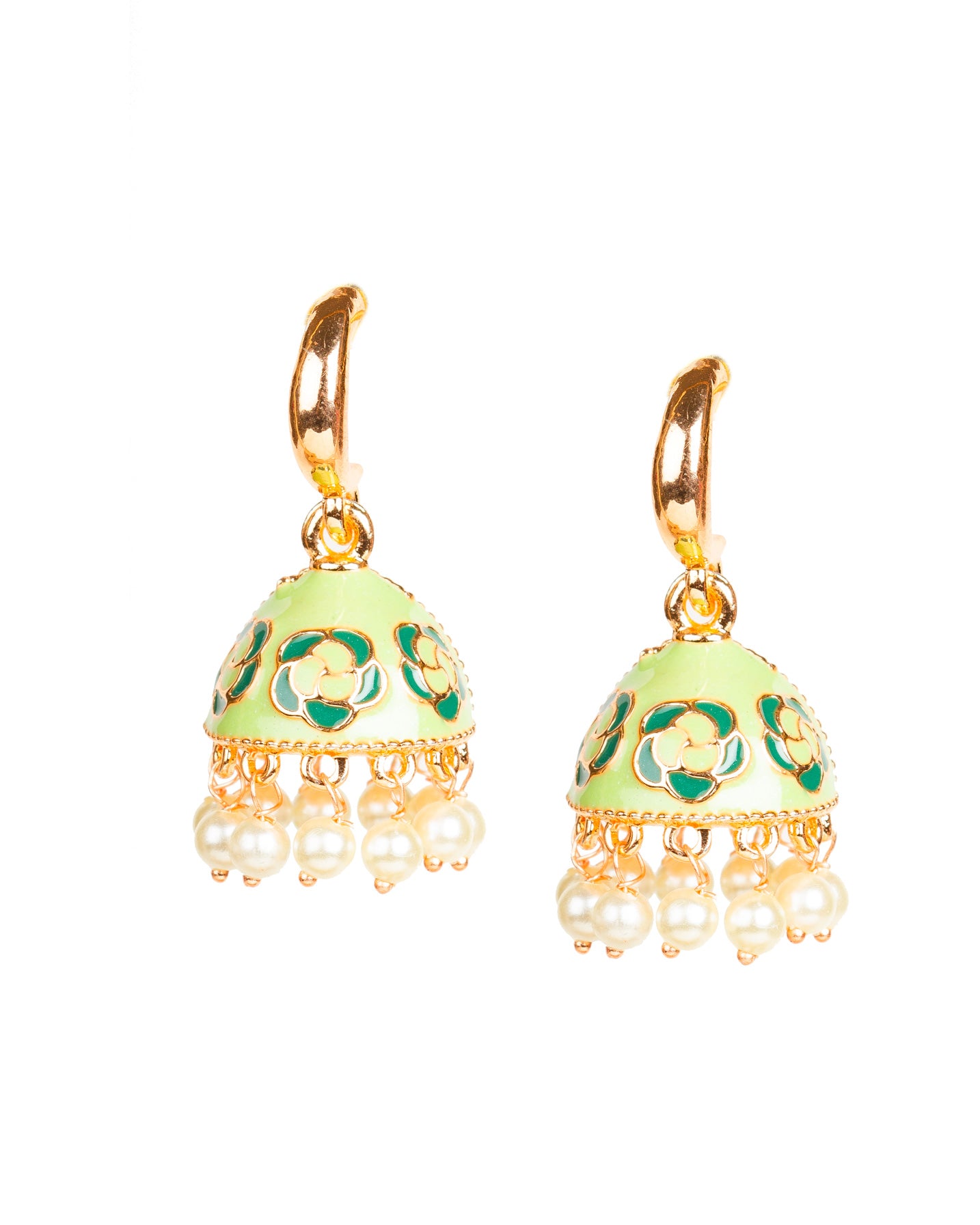 bindhani gold plated pearls drop meenakari small parrot green jhumka earrings women girls